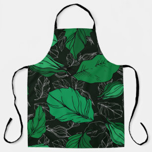 Tablier  Fleurs botaniques florales roses. Feuilles de pri