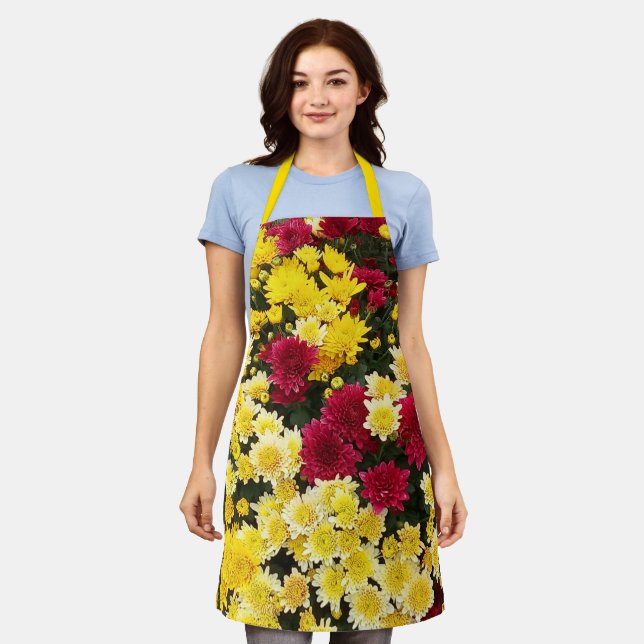 Tablier Fleurs Chrysanthème d'automne en or rouge (Porté)