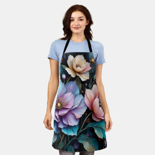 Tablier Fleurs colorées et feuille noir arrière - plan