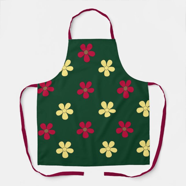 Tablier Fleurs Colorées Floral Moderne Vert  (Recto)