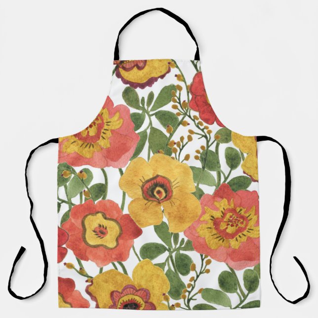 Tablier Fleurs colorées : motif d'aquarelle d'été. (Recto)