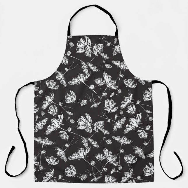 Tablier Fleurs cosmos blanches : motif isolé. (Recto)