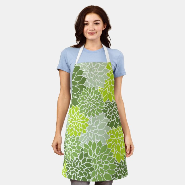 Tablier Fleurs Dahlia, Motif De Fleurs, Dahlia Verte (Porté)