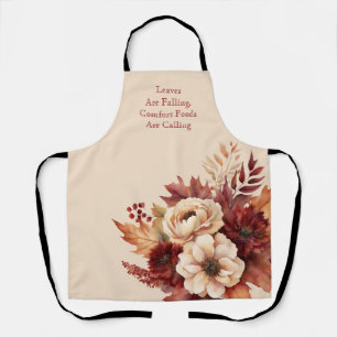 Tablier Fleurs d'aquarelle automnale-Crème et rouge-
