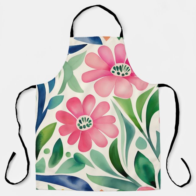 Tablier Fleurs d'aquarelle rose Art  (Recto)