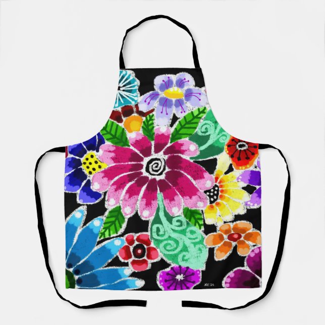 Tablier Fleurs d'art folklorique génoise multicolore (Recto)