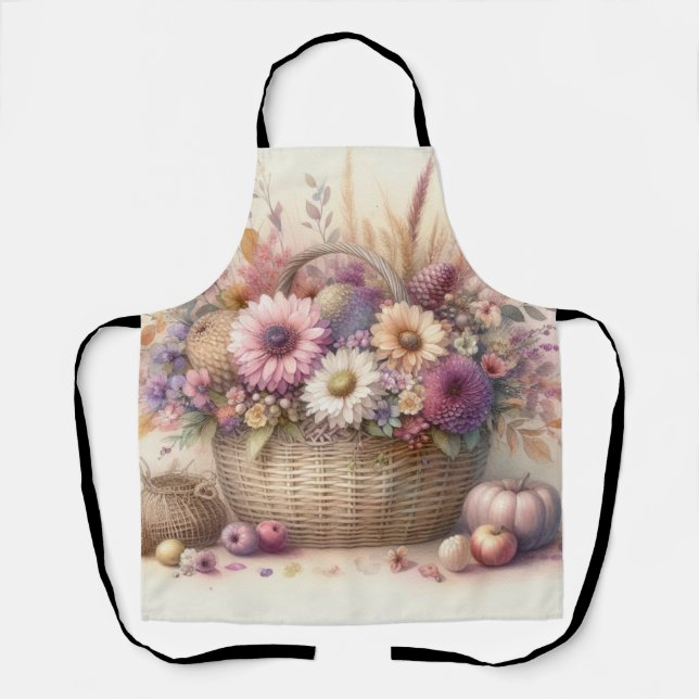 Tablier Fleurs d'automne dans les couleurs pastel aquarell (Recto)
