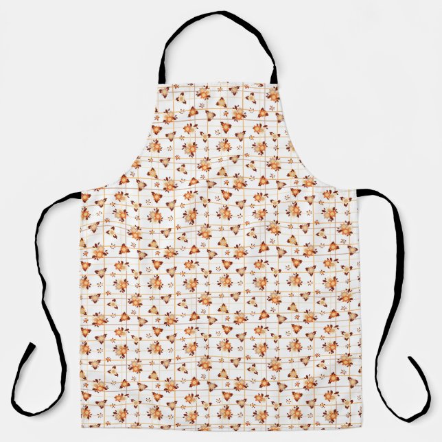 Tablier Fleurs d'automne orange sur un arrière - plan blan (Recto)