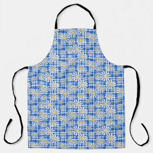 Tablier Fleurs de camomille blanches sur à damiers dos ble