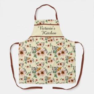 Tablier  Fleurs de campagne rose, jaune, rouille aquarelle