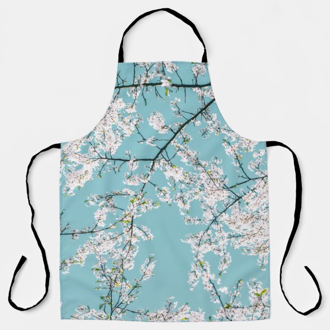 Tablier Fleurs de cerisiers : tendance florale turquoise (Recto)