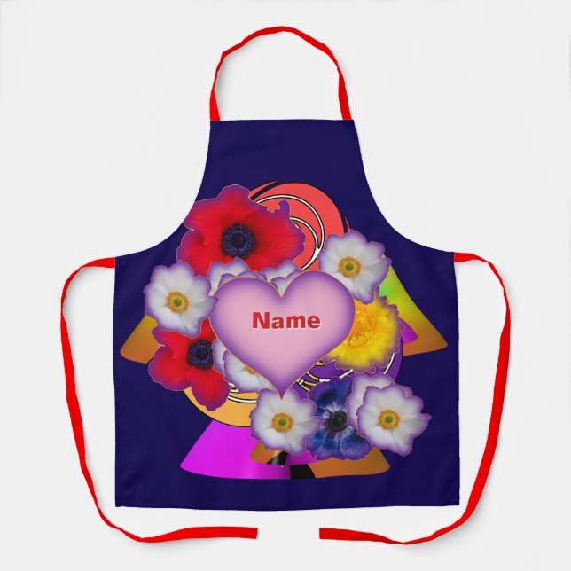 Tablier Fleurs de cœur personnalisées (Recto)