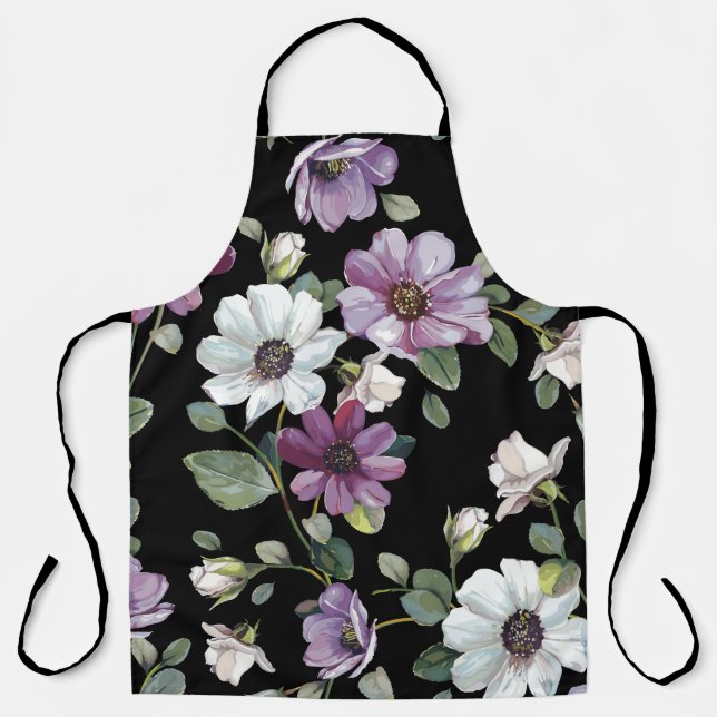 Tablier Fleurs De Cosmos Élégantes : Aquarelle Sans Couleu (Recto)