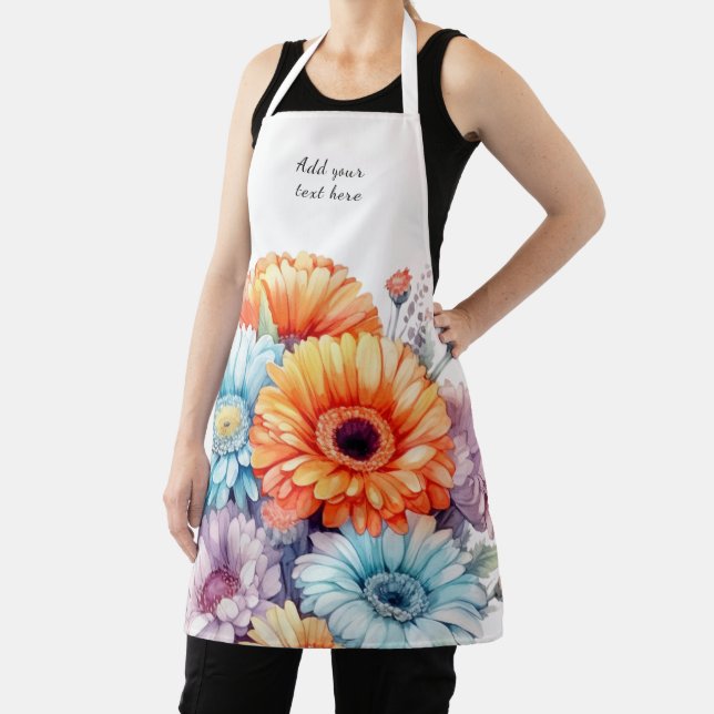 Tablier Fleurs de gerbera texte personnalisé blanc  (Insitu)