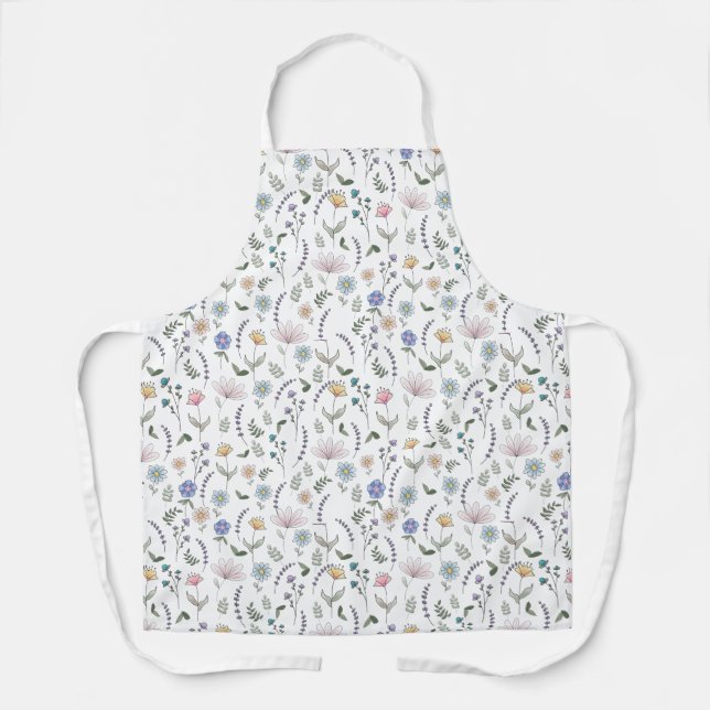 Tablier Fleurs de gribouillis d'aquarelle printanière (Recto)