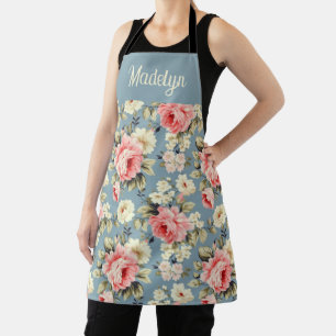 Tablier Fleurs de jardin de campagne motif monogramme nom