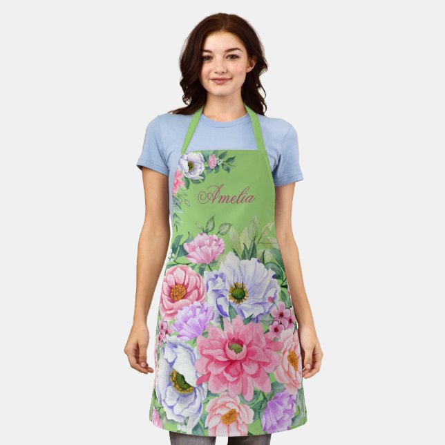 Tablier Fleurs de Jardin d'été vertes (Porté)