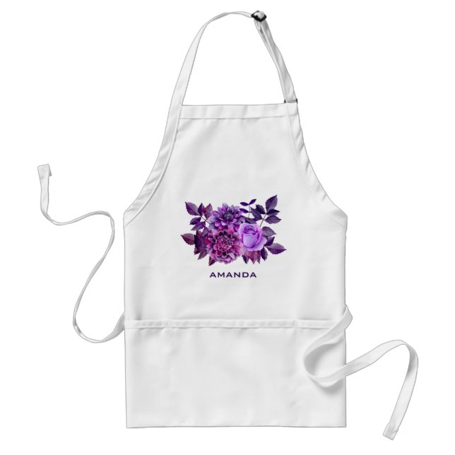 Tablier Fleurs de jardin pourpre aquarelle. Floral violet (Devant)