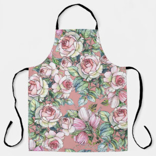 Tablier Fleurs de jardin rose avec tulipes peintes en wate