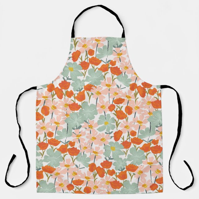 Tablier Fleurs de jardin : rose, orange sans soudure (Recto)