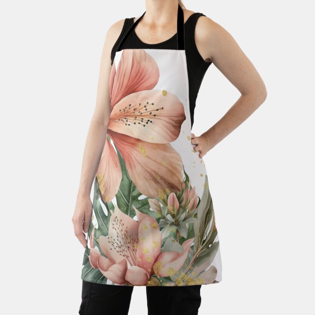 Tablier Fleurs de jungle à l'aquarelle éclaboussure pêche  (Insitu)