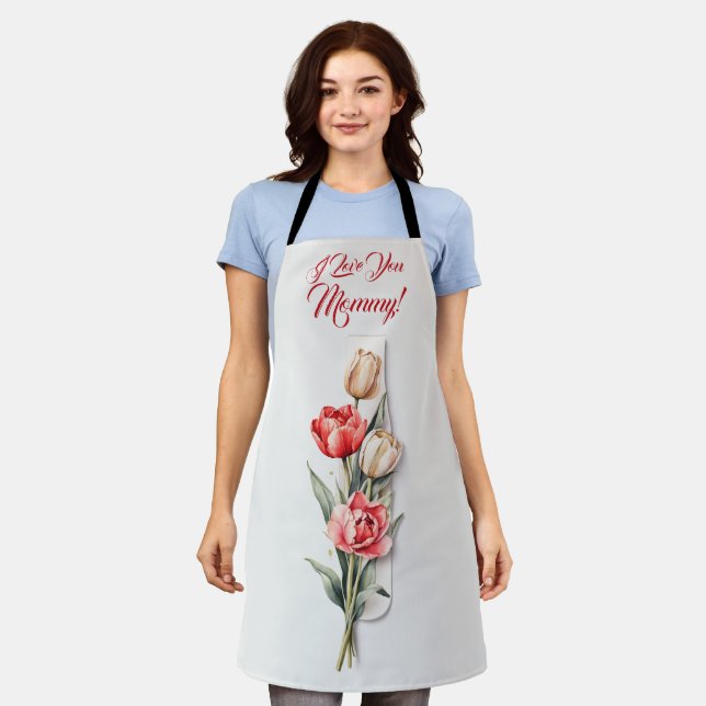Tablier Fleurs de la Fête des Mères Tulipes Aquarelle (Porté)