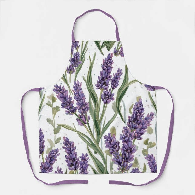 Tablier Fleurs de Lavande Violette Aquarelle Botanique (Recto)