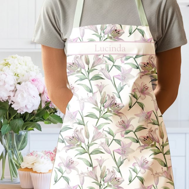 Tablier Fleurs de Lys Tigre Rose (Lilies Apron Pink)