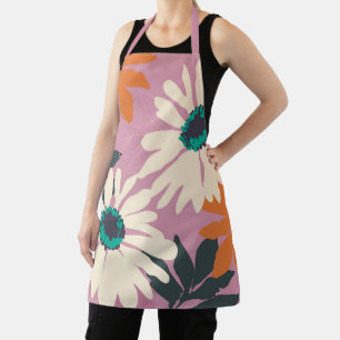 Tablier Fleurs de marguerite artistique couleur rose blanc