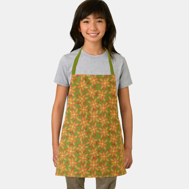 Tablier Fleurs de marguerite rétro ensoleillées en olive d (Insitu)