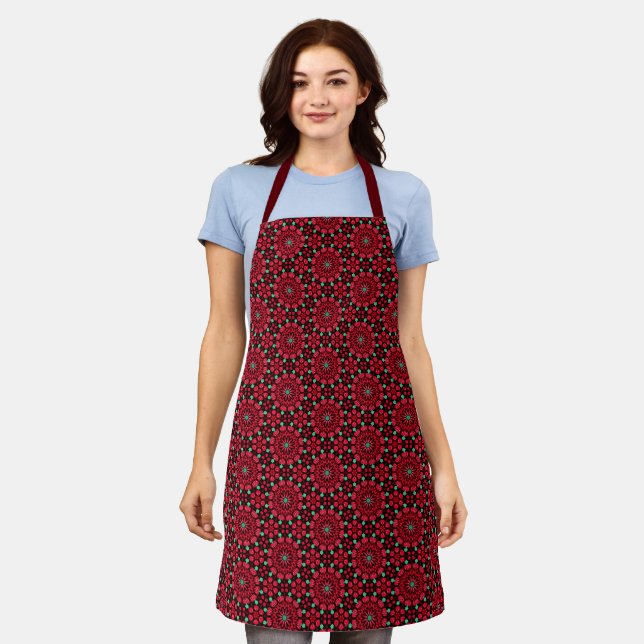 Tablier Fleurs de Noël rouges  (Porté)