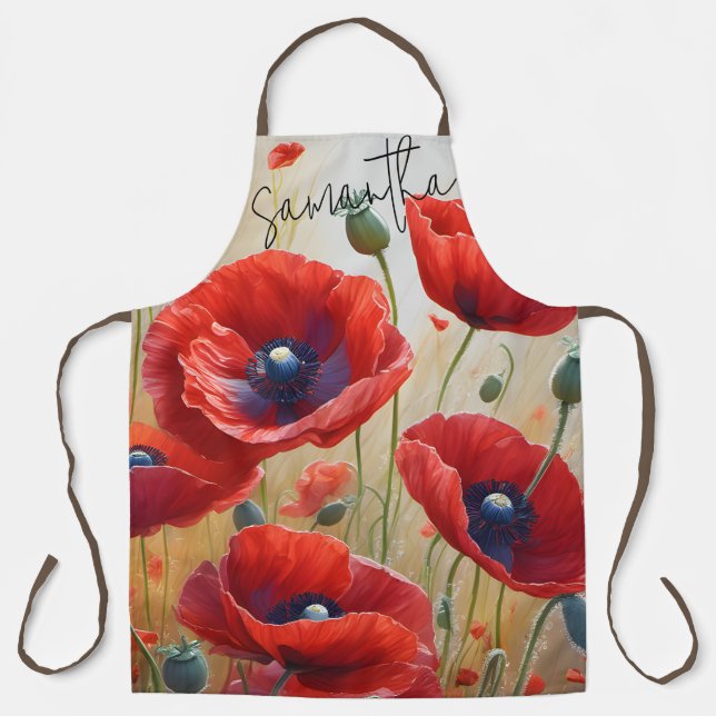 Tablier Fleurs de pavot en fleurs Tabliers-Cadeau avec nom (Recto)