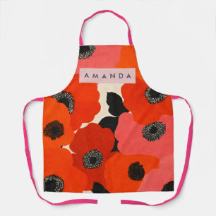 Tablier Fleurs de pavot personnalisées rouge vif et rose i