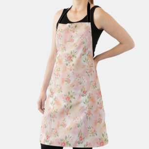 Tablier Fleurs de pêche roses petites aquarelles abstraite