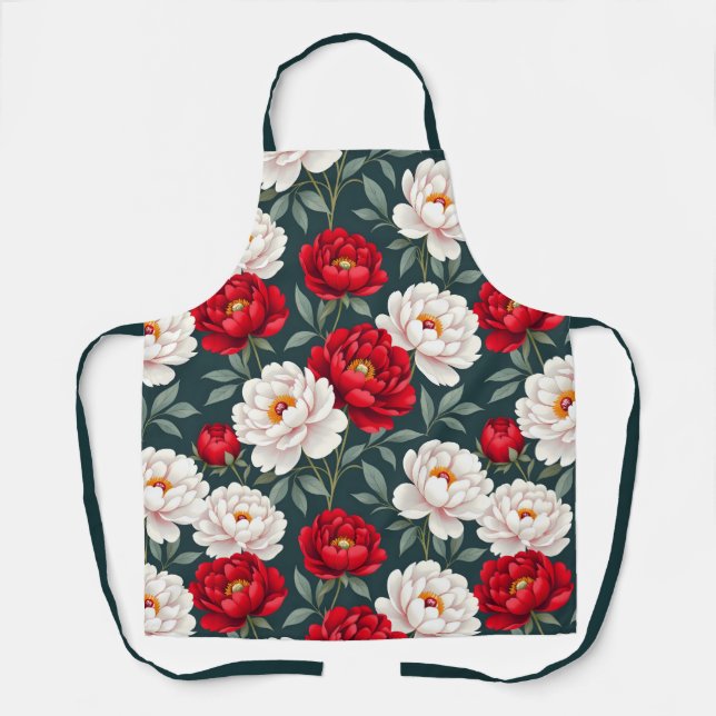 Tablier Fleurs de pivoine rouges et blanches  (Recto)