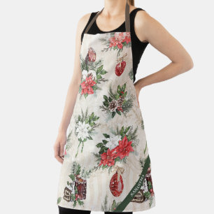 Tablier Fleurs de poinsettie rouge et blanche de Noël clas