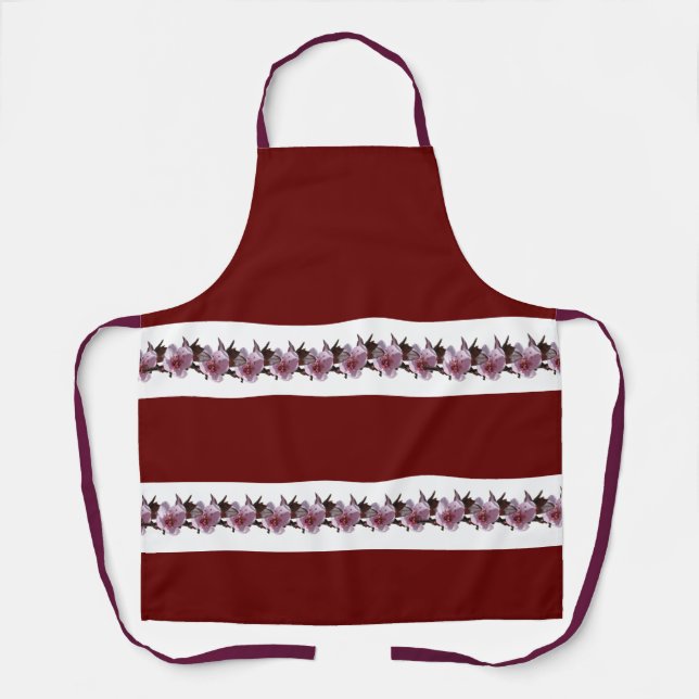 Tablier - Fleurs de prune sur bandes blanches (Recto)