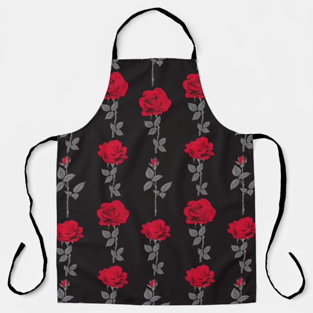 Tablier Fleurs de rose rouge motif vintages abstraites (Recto)