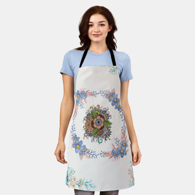 Tablier Fleurs de sarcelle douce – Aquarelle calme (Porté)