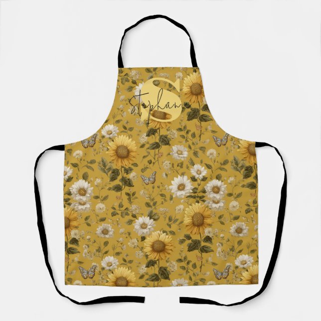 Tablier Fleurs de soleil et papillons sur Arrière - plan j (Recto)