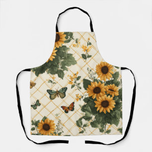 Tablier Fleurs de soleil et papillons sur Jaune clair