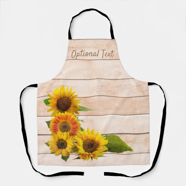 Tablier Fleurs de soleil rustiques sur bois (Recto)