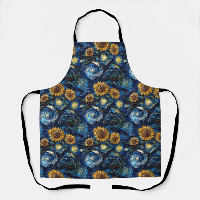 Tablier Fleurs de soleil Van Gogh et nuit étoilée (Recto)