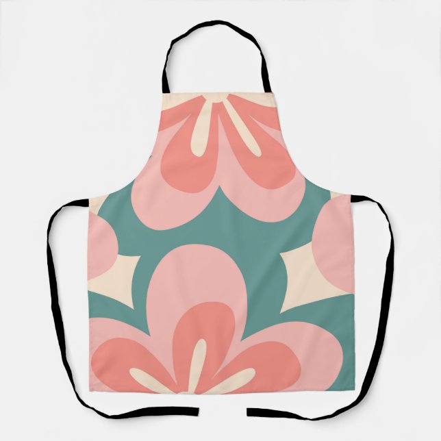 Tablier Fleurs de style rétro rose et turquoise (Recto)