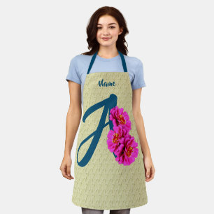 Tablier Fleurs de Zinnia Monogramme Initiale A Personnalis