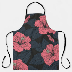 Tablier Fleurs d'Hibiscus : papier peint transparent foncé