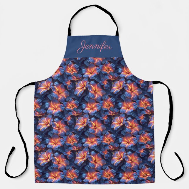 Tablier Fleurs d'Hibiscus Pourpre Floral  (Recto)