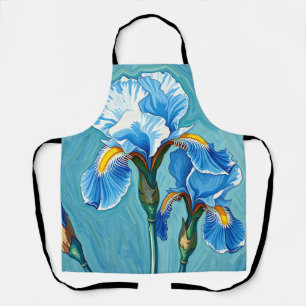 Tablier Fleurs d'Iris Bleu Motif Artistique