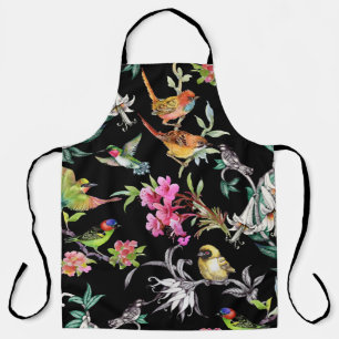 Tablier Fleurs d'oiseaux tropicaux : Motif d'aquarelle