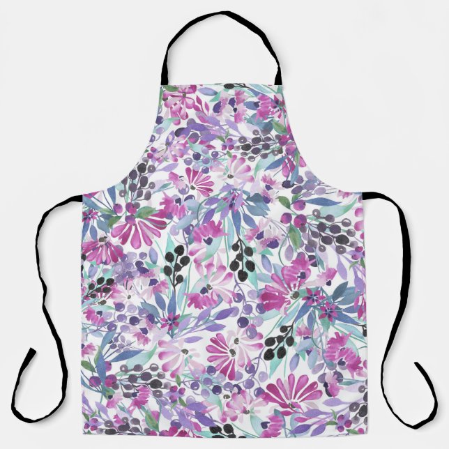 Tablier Fleurs et baies pourpres : Aquarelle (Recto)